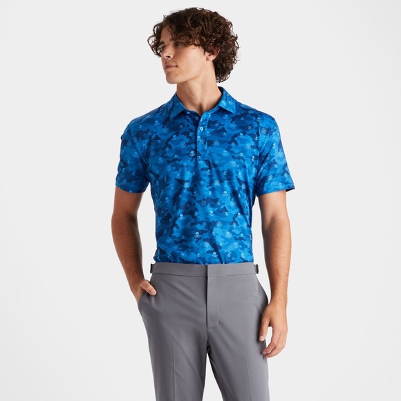 G/FORE Men's Slim Fit Polo Blue Camo & Skulls Golf Shirt Casual Size S Stretch - Picture 1 of 12